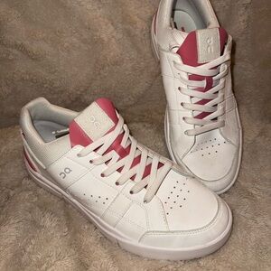 On Running White Sneakers with Pink Accent